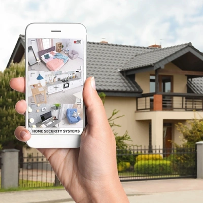 Abilene vivint phone display of cctv live feed in front of a house